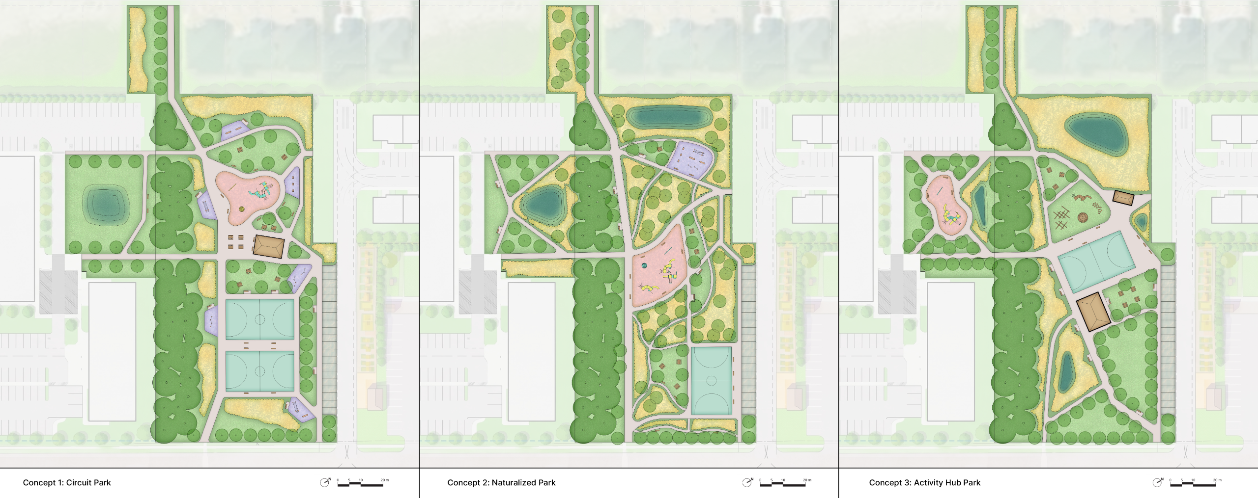 Three concept designs for community park
