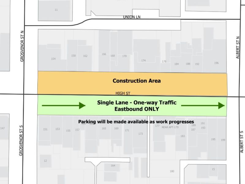 Map of construction area and traffic flow