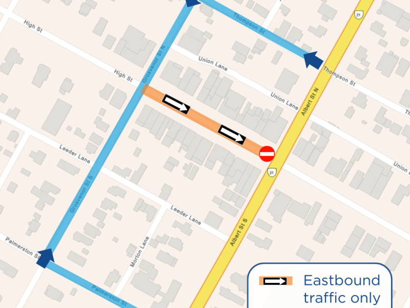 Map of detour and one way traffic
